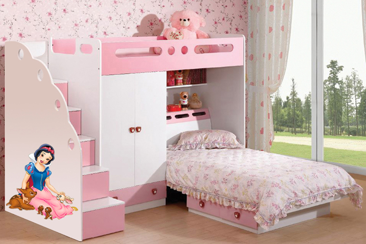 pink bunk beds with mattresses