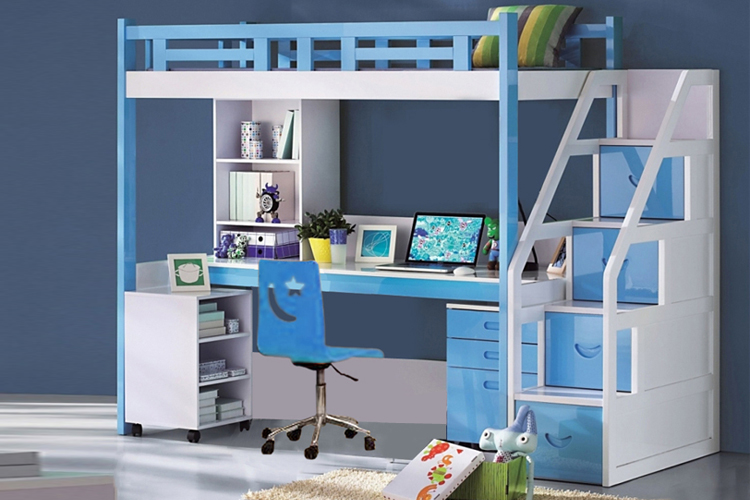 Blue Bunk Bed With Study Table Kids, Blue Bunk Beds With Drawers