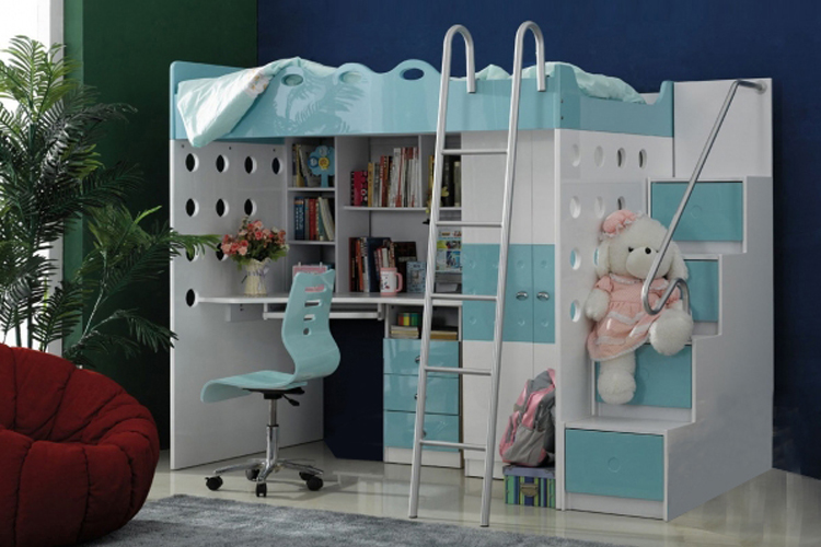 Turquoise Bunk Bed With Study Table, Bunk Bed With Study Table
